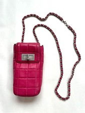 Auth Chanel Quilted Phone Case Chain Shoulder Bag Pink Leather Turn Lock Used