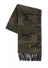 Polo Ralph Lauren Camo Wool Blend Jacquard Scarf Men Olive Camo/Orange