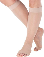 Made in USA - Compression Socks for Women 15-20mmHg with Open Toe - Sheer Gra...