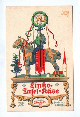 Künstler Ak Reklame Linko Tafel Käse Reiter Pferd Schongau-Lech Bayern - Bild 1 von 2