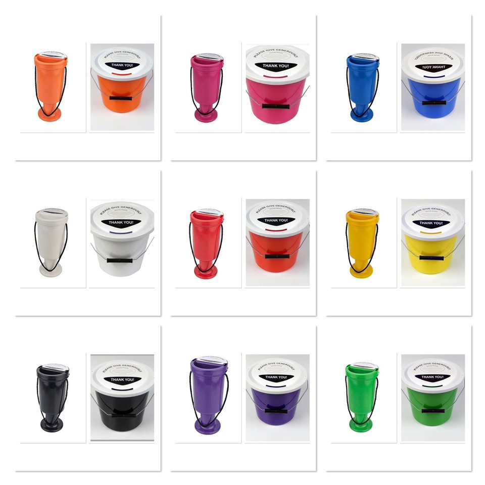 NEW CHARITY MONEY COLLECTION BUCKET & MONEY POT BOX LID LABELS SECURITY ...