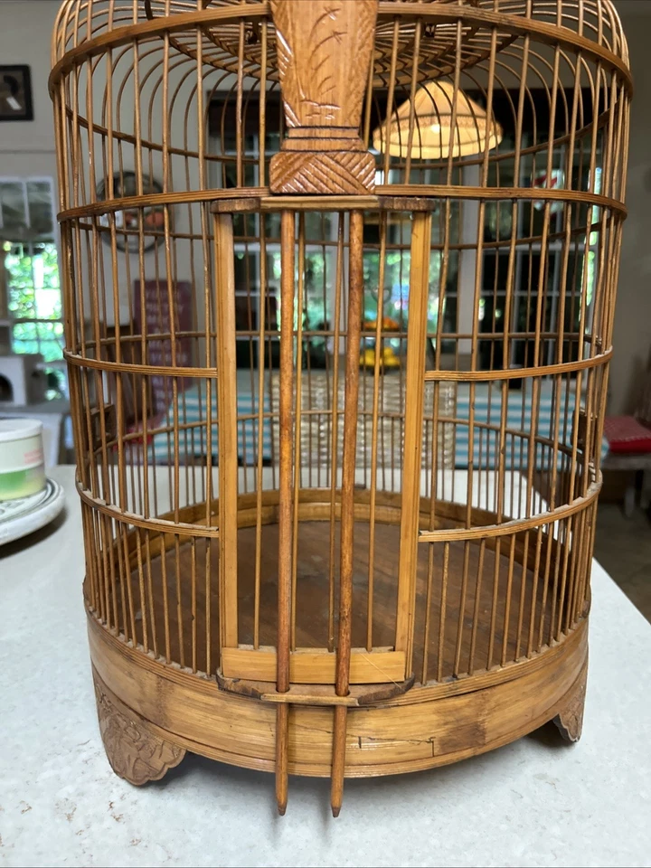 Q-Vintage Antique Bamboo Birdcage Asian Boho Chic Rare - Image 3 of 4
