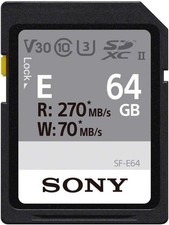 Sony E series SDXC UHS-II Card 64GB, V30, CL10, U3, Max R270MB/S, W70MB/S SF-E6