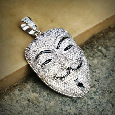 2CT Round Cut VVS1 Diamond Vendetta Mask Pendant Charm 14k White Gold Finish
