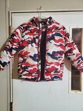 Tommy Hilfiger Boys Puffer Jacket Camouflage Red Navy White Zip up, size 7