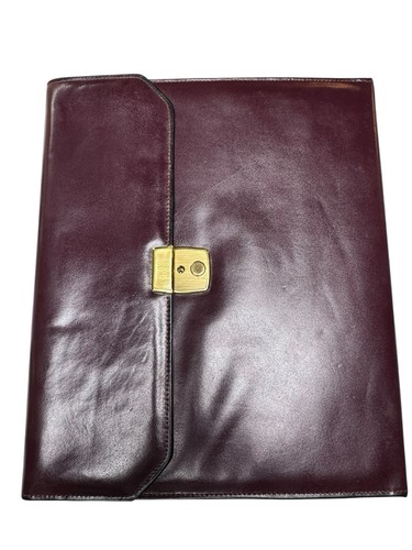 Bosca Full Grain Leather Padfolio Portfolio Burgundy Brass Clasp w Pen & Box