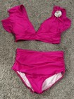 ✨Binlowis Hot Pink Bikini Swimsuit Ruffle Sleeves High Waisted V-Neck XL NWT✨ — photo 1