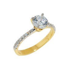 Solid Gold Ladies CZ Engagement Ring Available in Yellow/Rose/White Gold