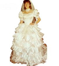 Retro European Medieval Wedding Dress Puff Short Sleeve Soft Satin Victorian