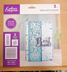 CRAFTERS COMPANION STENCIL SET, SWIRLS AND FLOURISHES NEW