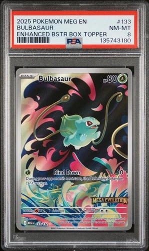 2025 POKEMON MEG EN-MEGA EVOLUTION ENHANCED BOOSTER BOX TOPPER BULBASAUR PSA 8