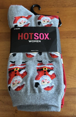 Santa waving & red & white dots-NWT-2 pr HOT SOX-women's-size 9-11