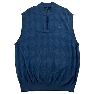 Greg Norman Men’s Blue Argyle Knit Sweater Vest Size XL 100% Cotton 1/4 Zip 