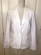 Ladies White Eyelet Embroidered LIZ CLAIBRONE Blazer Cotton Jacket Size Small