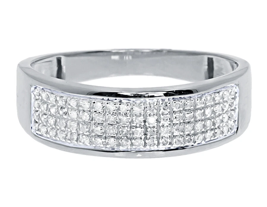 10k White Gold Mens Pave Round Diamond 7mm Wedding Fashion Band Ring 0.25 ct