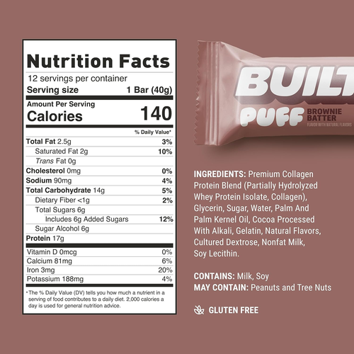 BUILT Protein Bars, Brownie Batter Puff, 12 Count, Protein Snacks - Picture 6 of 12
