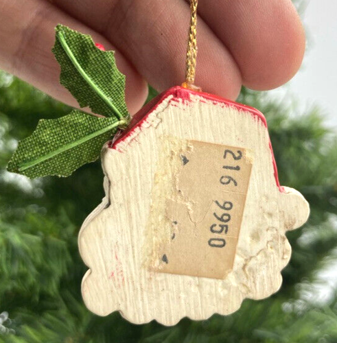 Vintage alte Welt Weihnachtsmann Gesicht Ornament geformt Harz Stechpalme Hut 1,5" RAR - Bild 3 von 4