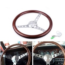 15 38cm Classic Wood Silver Brushed Spoke Steering Wheel With Horn Button