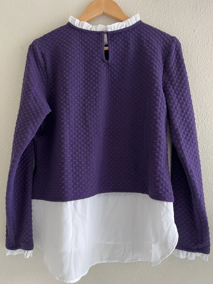 Camisa Suéter Elle Púrpura Talla Grande Volantes Cuello Talla Grande Preppy Carrera Oficina Foto 2 de 4