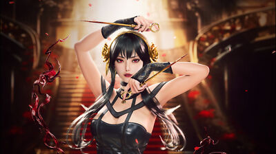 Anime girls su yi cgi yor forger red eyes women spy x playmat gaming mat