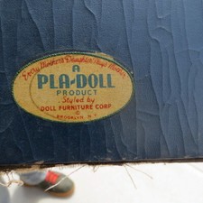 1950 era doll bed or for a small dog has USA label / swan bird art on headboard