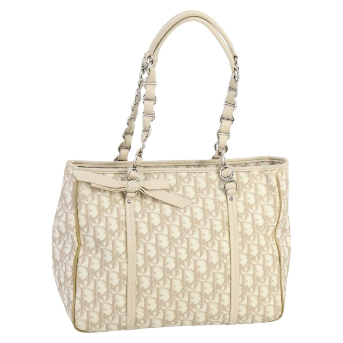 Sac fourre tout romantique Christian Dior Trotter PVC beige argent authentique 96207