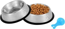 Stainless Steel Cat Bowl, 2 Pack Metal Dog Bowls for Food and Water, Non-Slip Pe