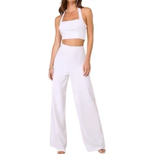 Lulus Compelling Perfection White Halter Wide-Leg Two-Piece Jumpsuit Sz XL NWOT