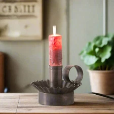 Primitive Colonial Electric Cottage Chamberstick Candelabra Bulb