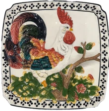VTG CBK Rooster Ceramic Platter Chip & Dip Compartments. 1998