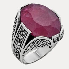 Natural Red Oval Ring - Real Solid 925 Oxidized Sterling Silver - Sizes 6-13