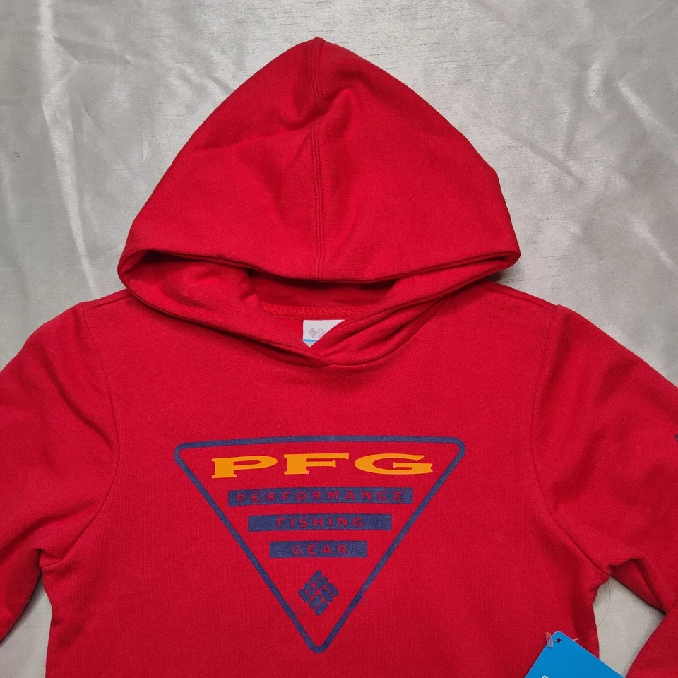 COLUMBIA PFG PERFORMANCE EQUIPO DE PESCA Juvenil Pequeño (7/8) Pullover Sudadera con Capucha Roja NUEVO Foto 2 de 4