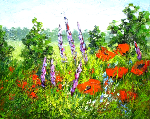 Poppies Field Landscape Original Oil Painting Wall art Wall Decor Canvas 16x20in