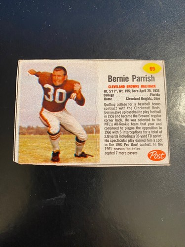 Bernie Parrish #69 1962 Post Cereal card