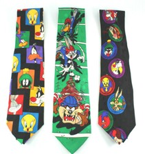 VTG Looney Tunes Mania Neck Ties Mens Bugs Bunny Taz Lot 3 Football 100 Silk