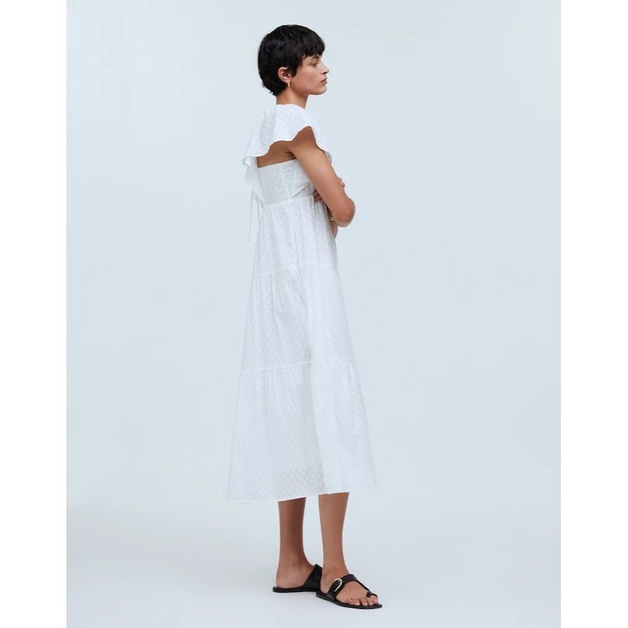 tie back flutter sleeve tiered midi dress Tie-Back Flutter-Sleeve Tiered Midi Dress