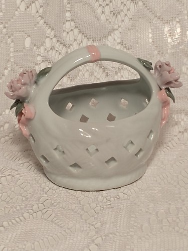 Ceramic Bouquet Holder Shabby Rose Floral Basket Trinkets Jewelry tblbs - Picture 10 of 12