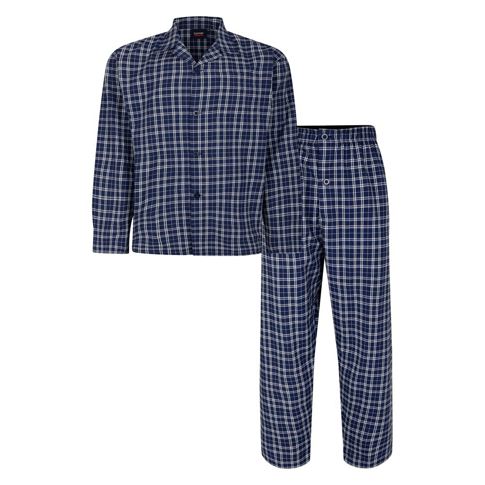 Espionage PJ156 Pijama Set Cuadros Azul Marino Cuello Revere 2 Piezas