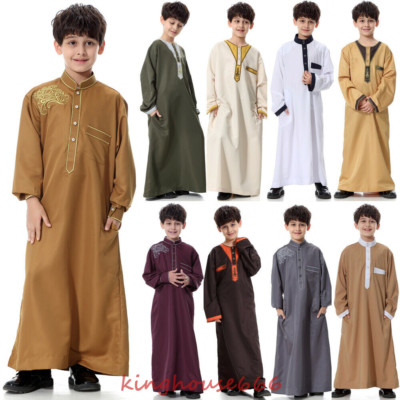 Dubai Muslim Child Saudi Thobe Kid Boy Robe Dress Kaftan Arab Islamic Clothing