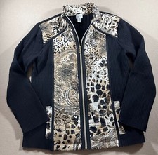 Chicos Jacket Large Size 2 Leopard Animal Print Full Zip Mob Wife Zenergy