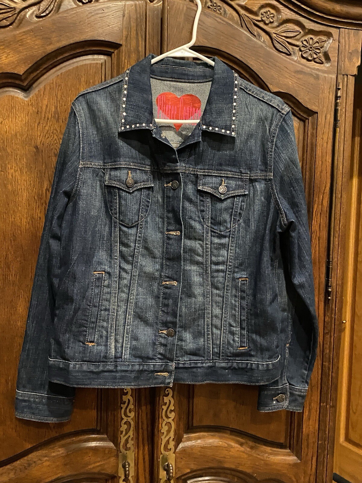 Denim Jacket With Angel Wings Sz L-image