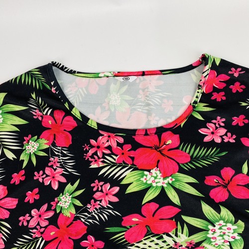 Womens 18 Tunic Bright Floral Short Sleeve Stretch Handkerchief Hem Tunic - Bild 3 von 10