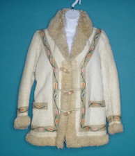 Vtg 70s Afghan Shearling Penny Lane Coat Embroidered Floral Sz S/M  TLC 