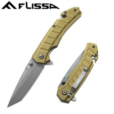 FLISSA Folding Pocket Knife Tactical Knife Tanto Blades Glass Breaker Liner Lock