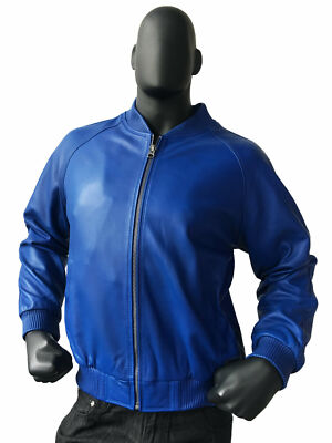 DESIGNER New Men's Blue Jacket 100% Real Lambskin Bomber Biker Coat