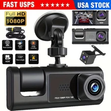 Dash Cam Car Dual Lens HD 1080P Front/Rear/Inside Video Recorder Camera G-Sensor