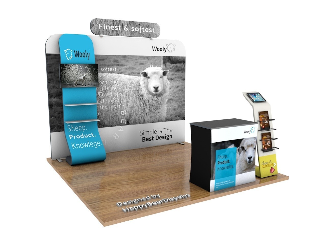 Trade show booth 10ft back wall with TV support and two shelves -custom graphics