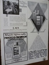 VUITTON malle 136 + FRIGECO + ECOSSE LMS  publicité papier ILLUSTRATION 1929