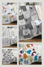 Cat Kitty Kittens Feline WinterThrow Blanket Soft Microfiber Sherpa Fleece Sofa