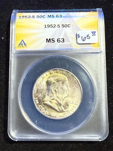 1952 S FRANKLIN HALF DOLLAR ANACS MS 63